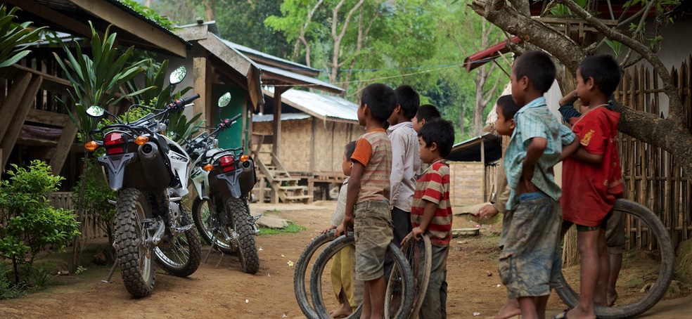 Motorbike Laos kids village